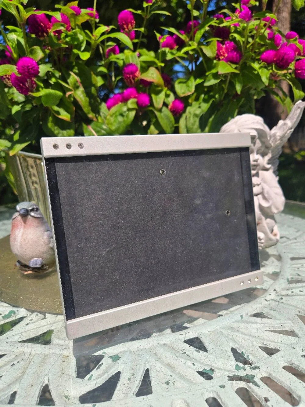 Modern Brushed Silver Industrial Metal Picture Frame – Minimalist Desktop Photo